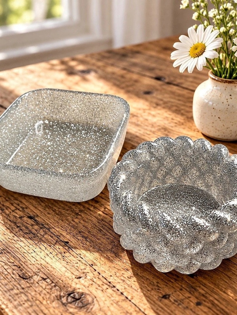Handmade Resin Silver Glitter Decorative Dish Set